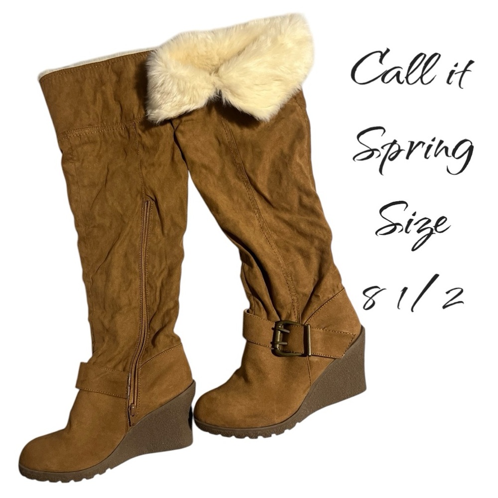 Call It Spring Women's Tan Wedge Boots